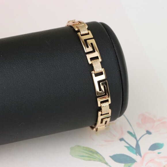 "Elegant Greek Key Design Rose Gold Bracelet in Glossy Finish, XPBL1120 - Picture 4 of 12